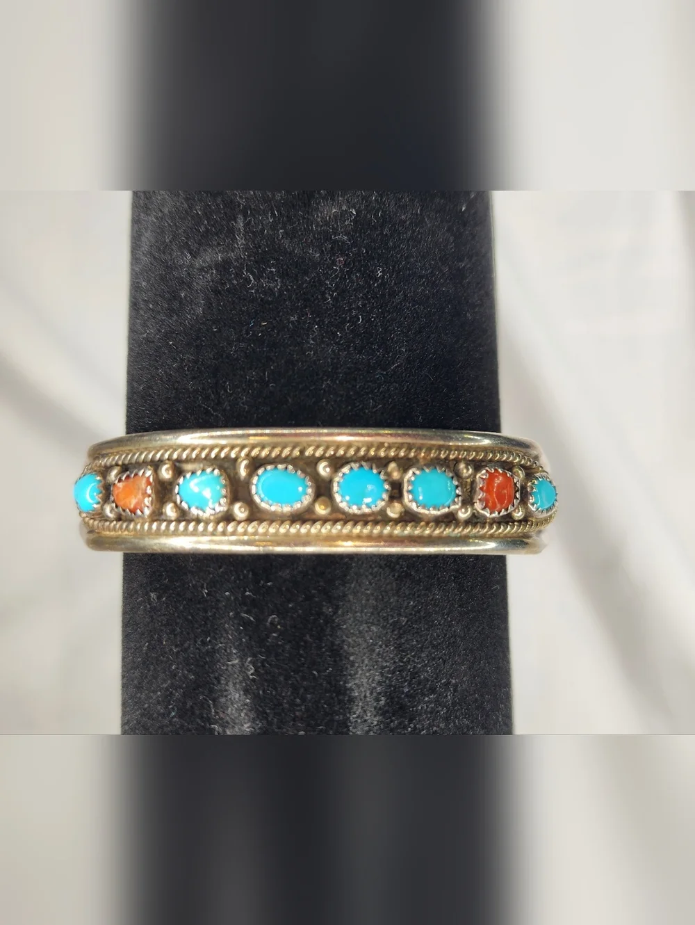 Vintage, Signed& Numbered, 925 Turquoise and Coral Cuff